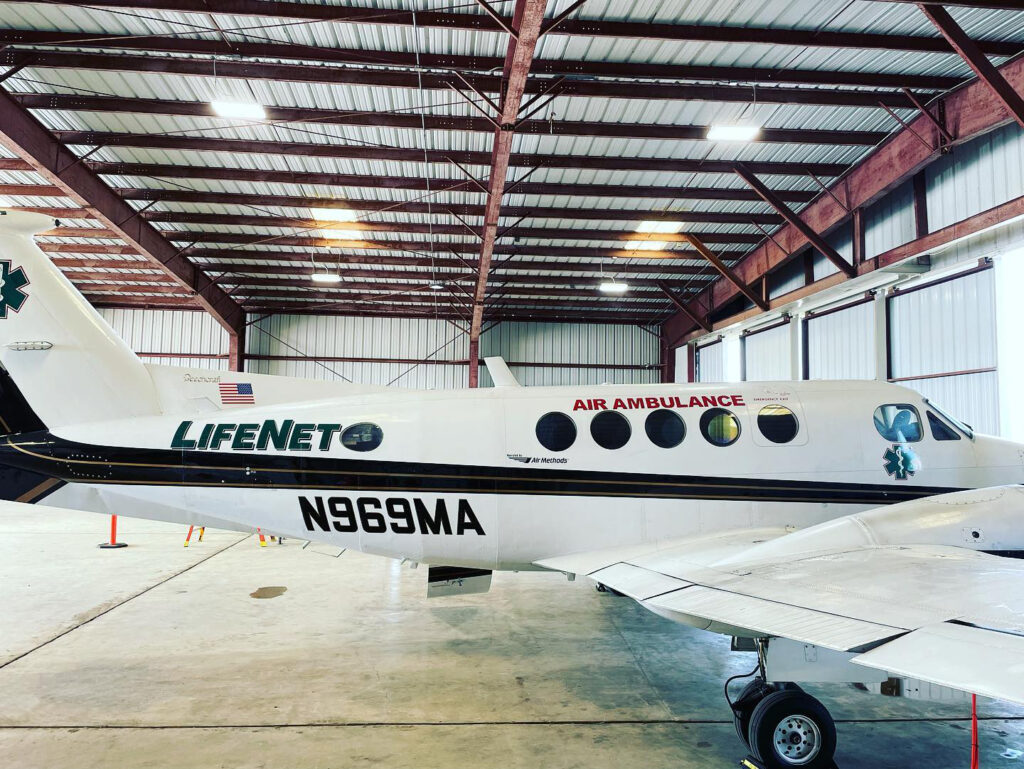 Vinyl airplane wrap for LifeNet Air Ambulance