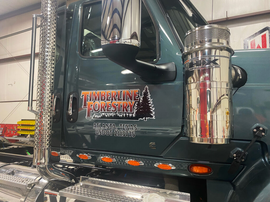 Timberline Forestry vinyl truck wrap and DOT numbers