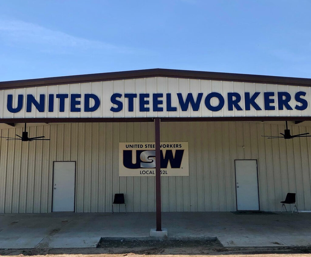 Flat-cut metal letters for United Steelworkers